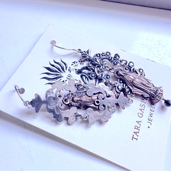 NWT Tara Gasparian Mary Silver and Bronz Chandelier Earrings - Picture 4 of 5